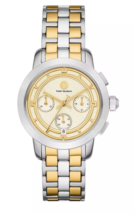 Tory Burch TBW1052 two-tone chronograph women's watch with cream dial and gold/silver bracelet