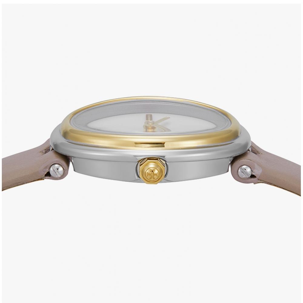Tory Burch Oval White Dial Grey Leather Watch TBW6031
