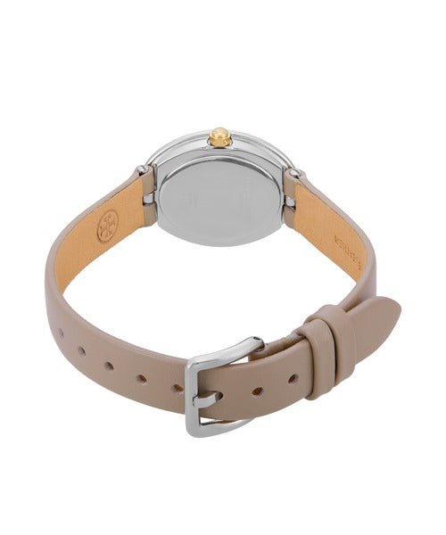 Tory Burch Oval White Dial Grey Leather Watch TBW6031