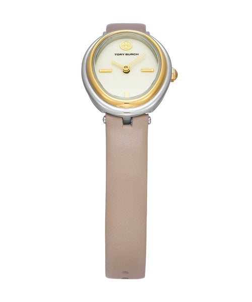 Tory Burch Oval White Dial Grey Leather Watch TBW6031