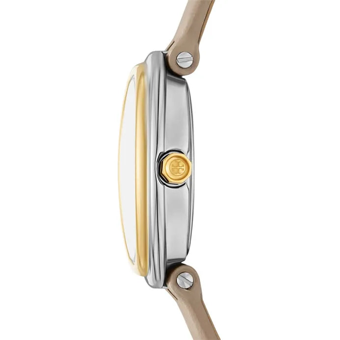 Tory Burch Oval White Dial Grey Leather Watch TBW6031