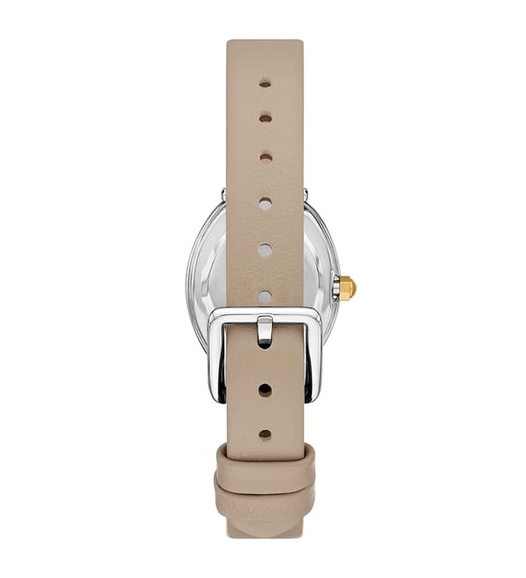 Tory Burch Oval White Dial Grey Leather Watch TBW6031