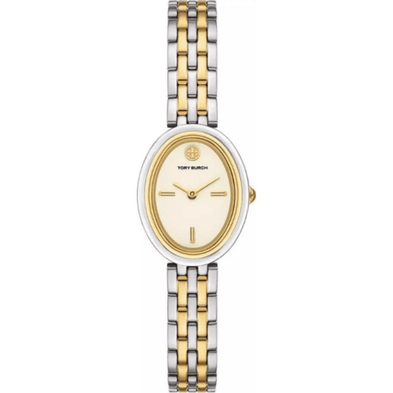 Tory Burch The Oval two-tone stainless steel women's watch with cream oval dial and bracelet