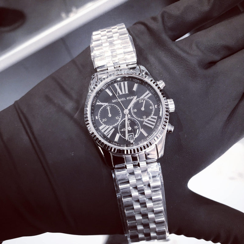 Michael Kors Chronograph Black Dial Silver Unisex Watch MK5708 - Watches of New Zealand #4