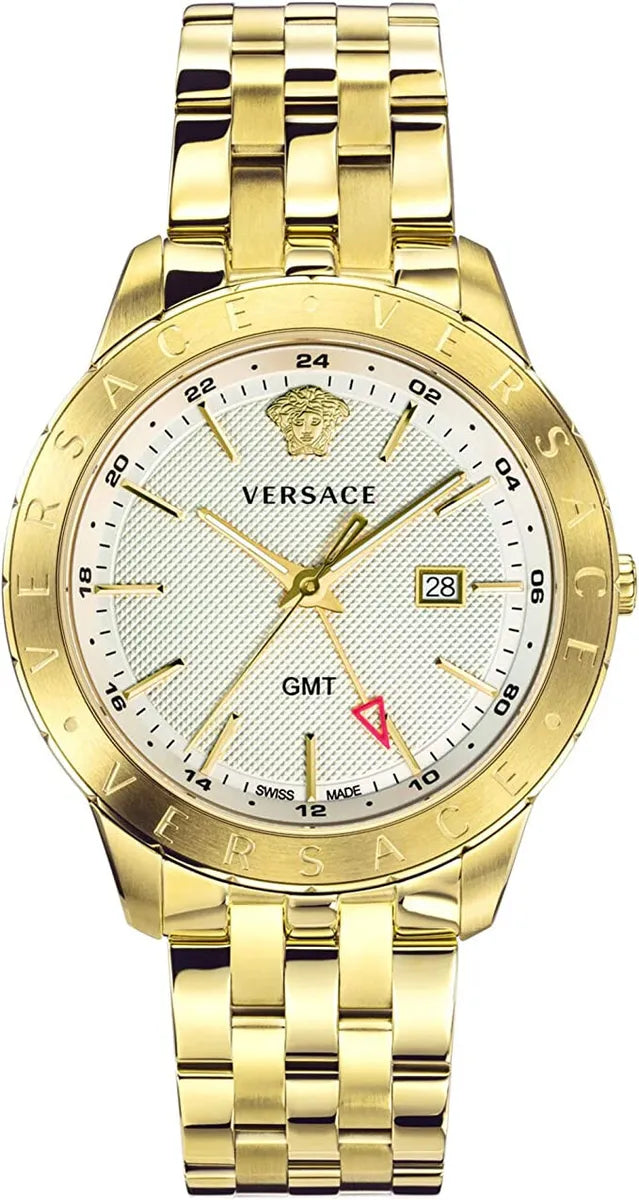 Versace Univers gold tone men's watch with white dial and gold steel bracelet