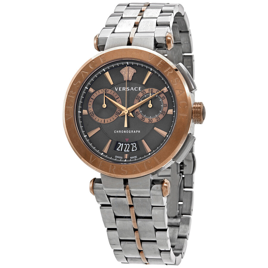 Versace Aion silver stainless steel chronograph watch with bronze case and dark dial