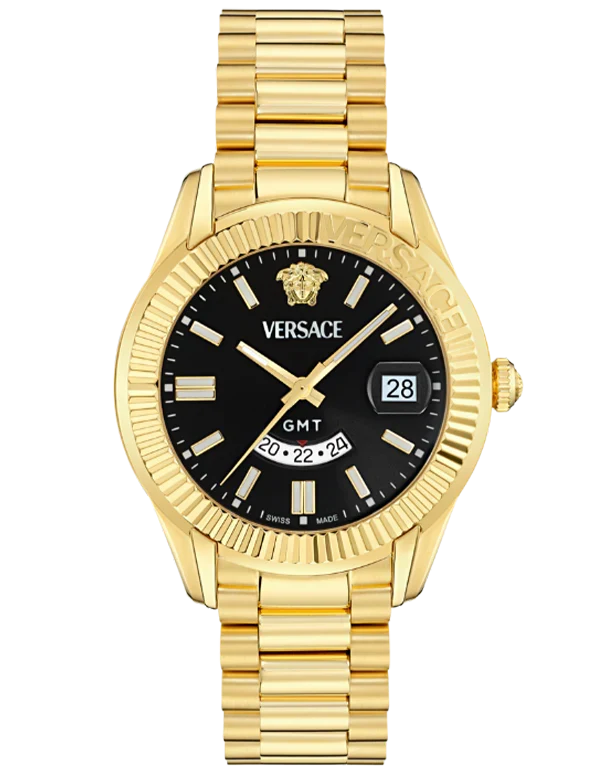 Versace Apodis GMT Black Dial Gold Men's Watch  VE0U00625