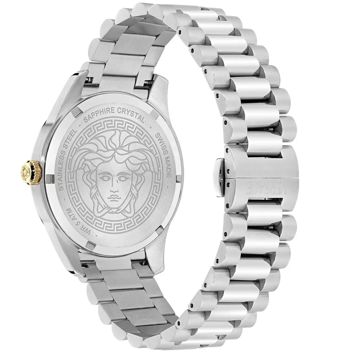 Versace Apodis caseback with sapphire crystal and Medusa medallion design