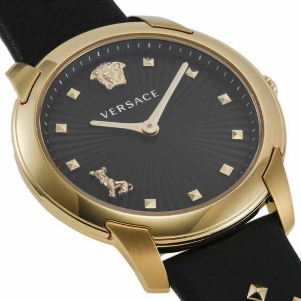 Versace Audrey Quartz Black Dial Black Leather Strap Women Watch - VELR00319