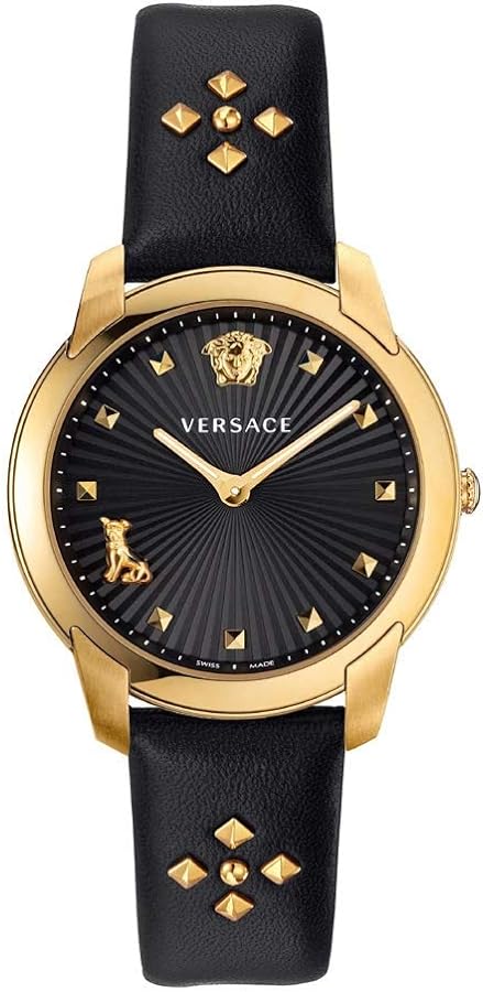 Versace Audrey Quartz Black Dial Black Leather Strap Women Watch - VELR00319