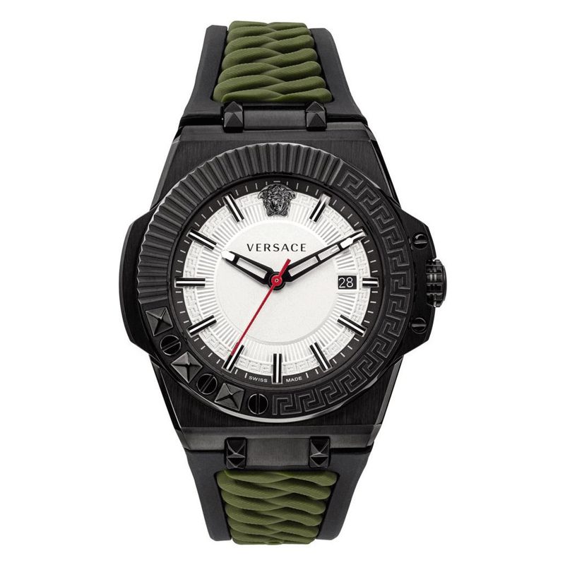 Versace Chain Reaction Quartz White Dial Green Rubber Strap Watch for Men - VEDY00419