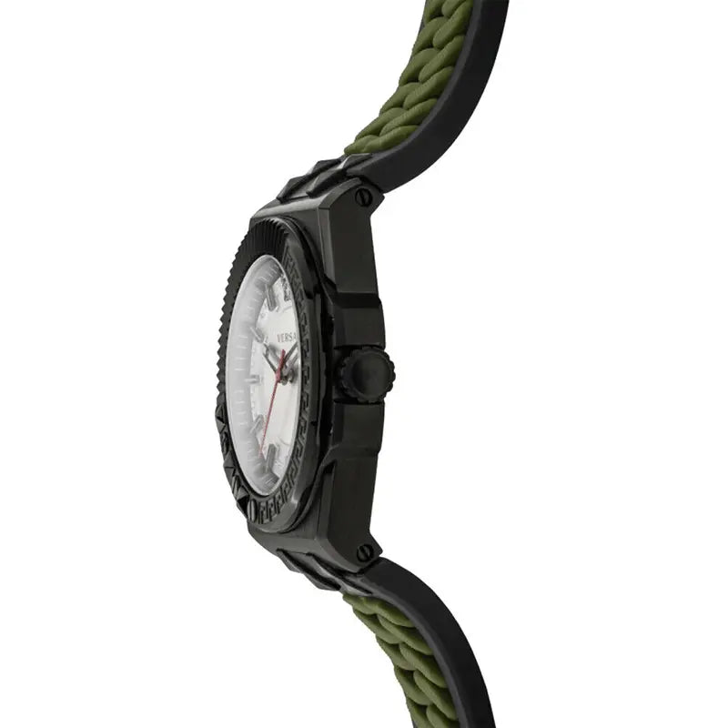 Versace Chain Reaction watch side profile showing case thickness and strap design