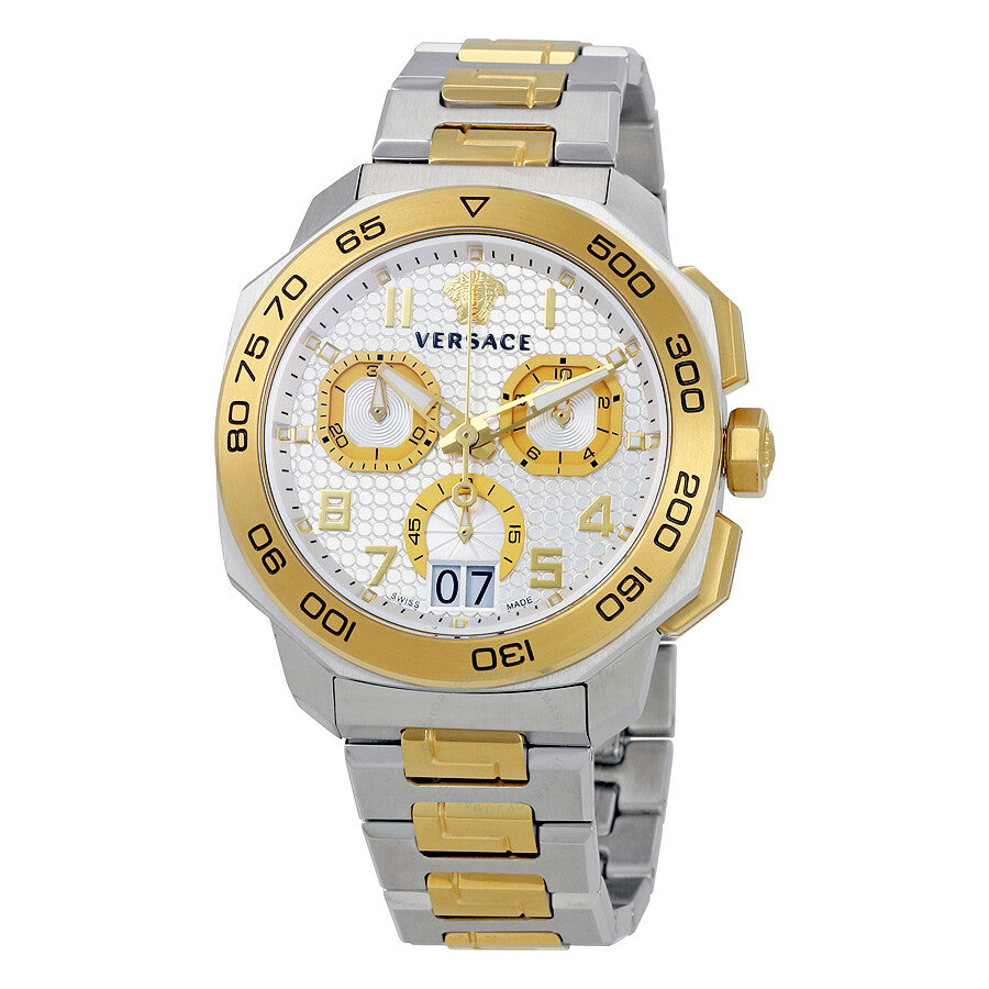 Versace Dylos Chronograph Silver Dial Two Tone Steel Strap Men's Watch - VQC030015