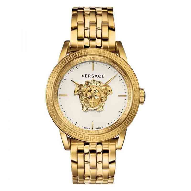 Versace Empire white gold stainless steel men's watch with white dial and Medusa medallion