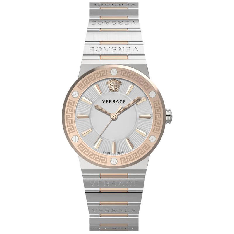 Versace Greca Logo Stainless Steel Two Tone Silver Dial Ladies Watch VEVH01020
