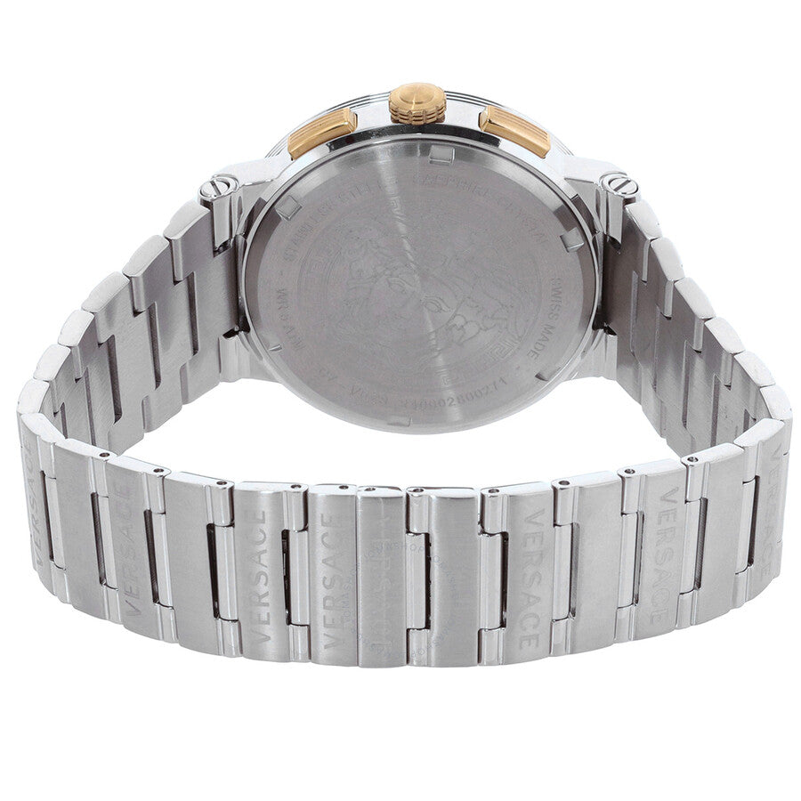 Versace watch caseback showing stainless steel bracelet and closed case