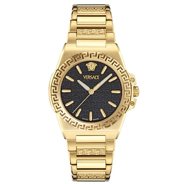 Versace Greca Reaction Lady Quartz Stainless Steel Bracelet Black Dial Women’s Watch VE0D00525