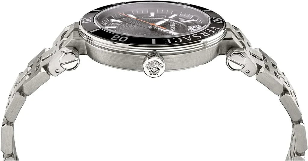 Versace Greca Sport worn on wrist showing black dial with rotating bezel