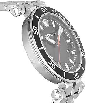 Versace Greca Sport side profile showing bezel and steel band detail