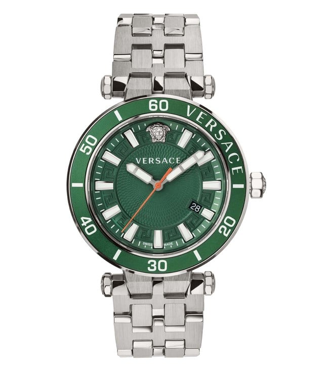 Versace Greca Sport men's watch with green dial and stainless steel bracelet