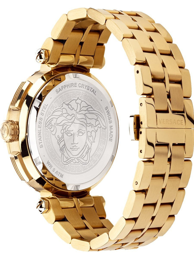 Versace Greca Sport caseback with Medusa head engraving and sapphire crystal
