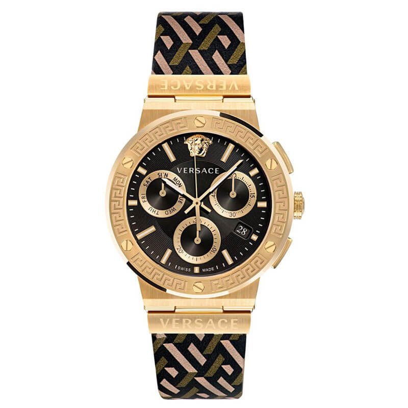 VERSACE Greca Logo Monogram Chronograph Multi-Hued Leather Strap VEZ900621