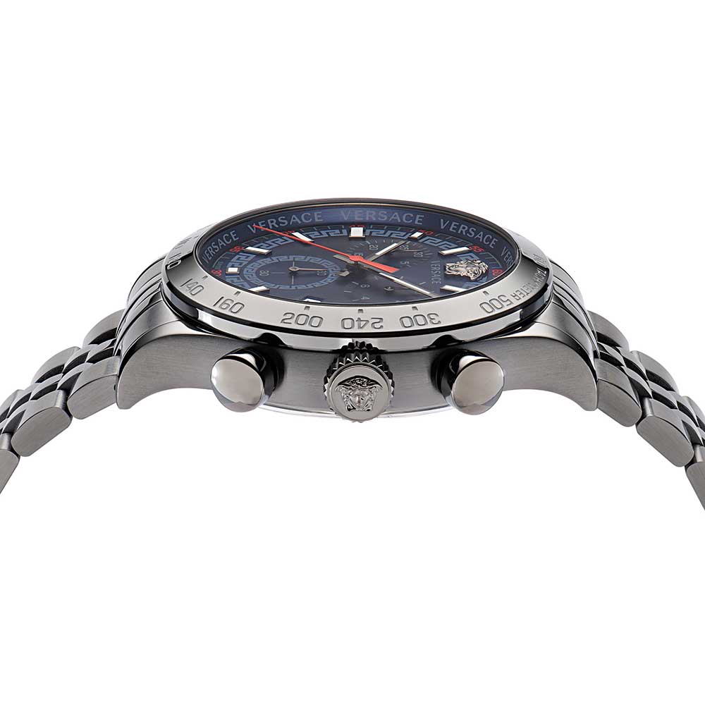 Versace Hellenyium Chrono watch side view showing chronograph pushers and profile