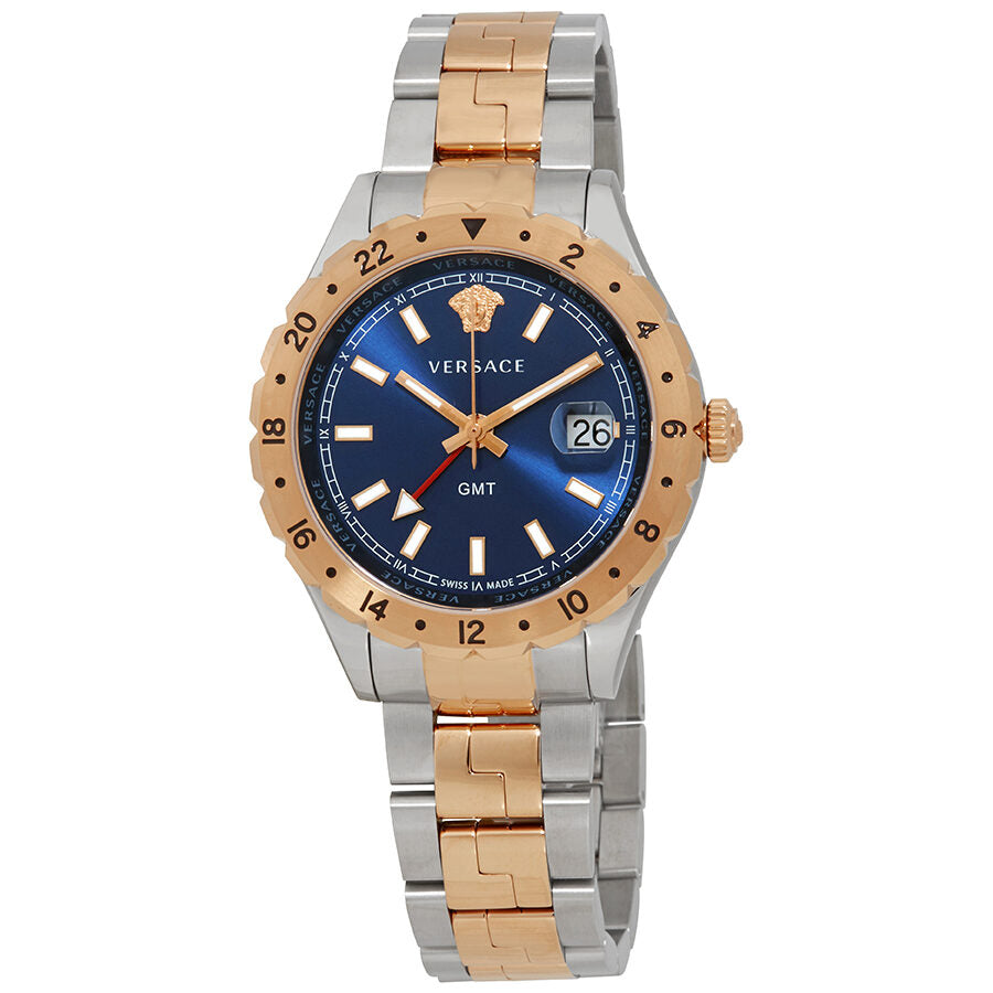 Versace Hellenyium GMT blue dial two-tone watch with rose gold and stainless steel bracelet
