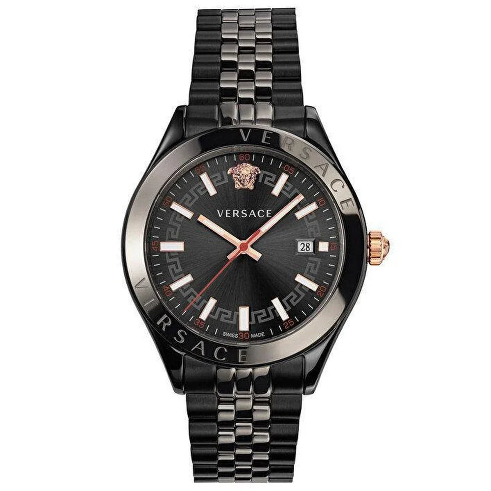 Versace Hellenyium VEVK00320 men's analog watch with black dial and two-tone steel strap