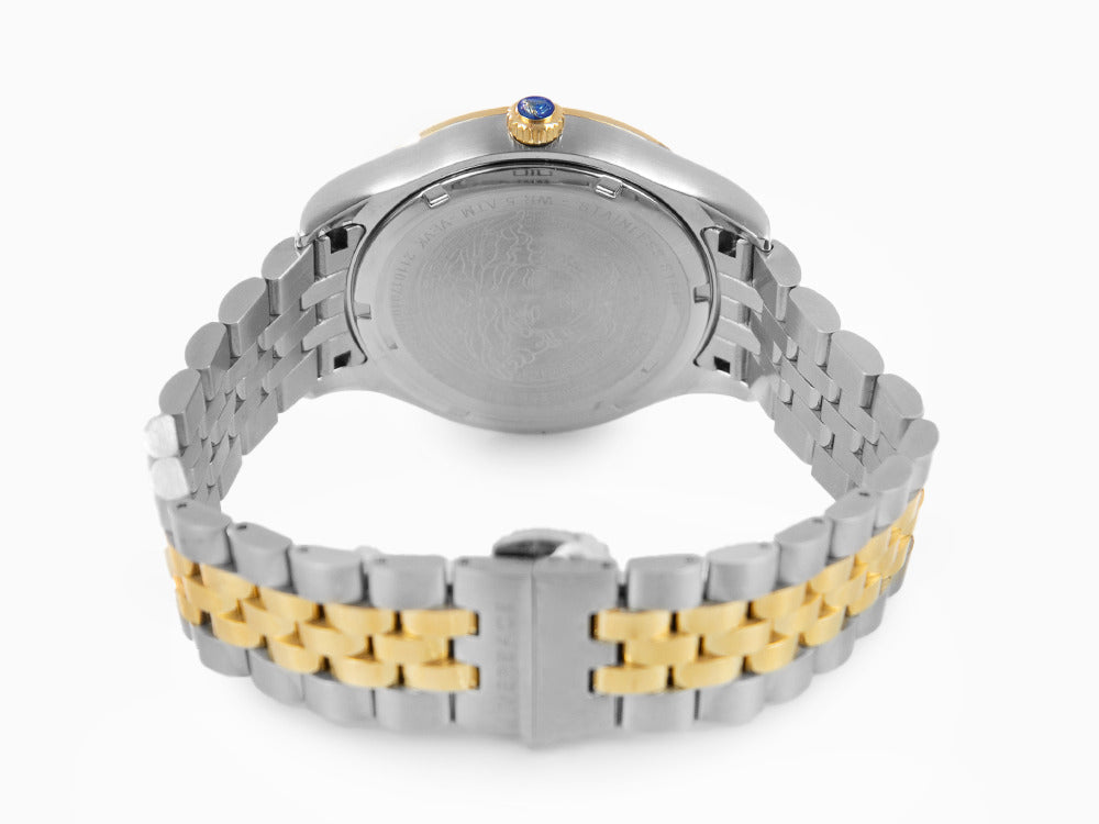 Versace Hellenyium watch caseback view showing stainless steel and gold-plated back
