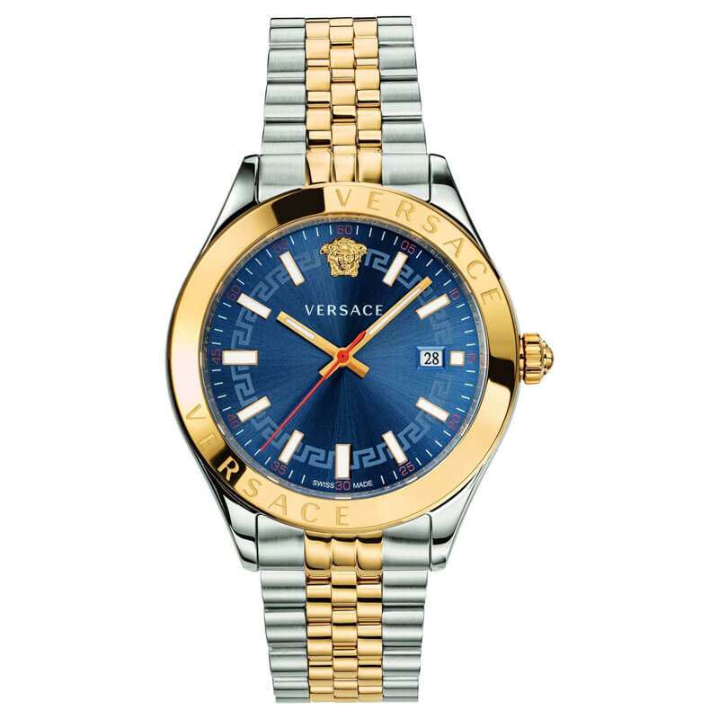 Versace Hellenyium two-tone men's watch with blue dial, gold and steel bracelet
