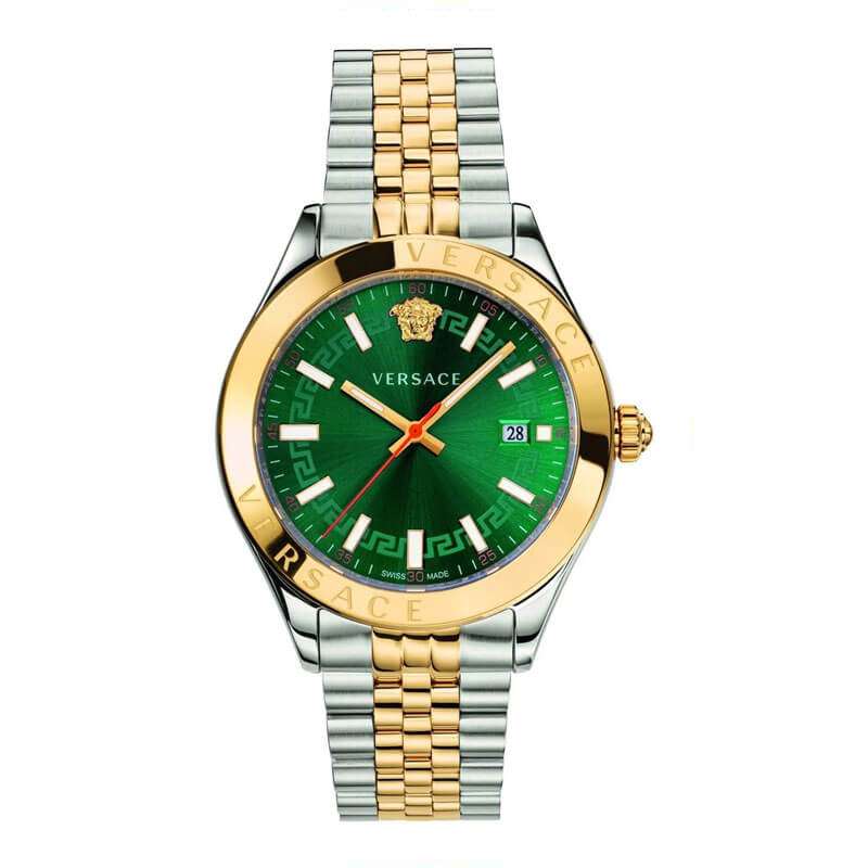 Versace Hellenyium two-tone green dial men's watch with gold and silver bracelet