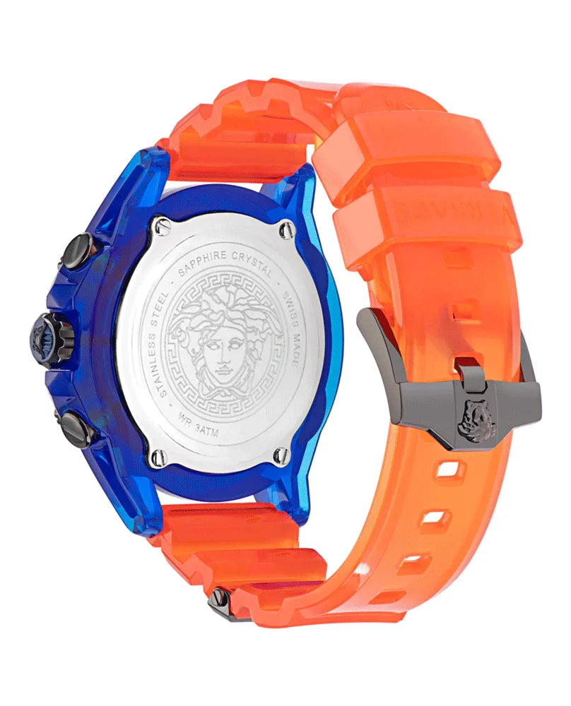 Versace Icon Active Chronograph Quartz Blue Dial Orange Rubber Strap Watch For Men - VEZ700922