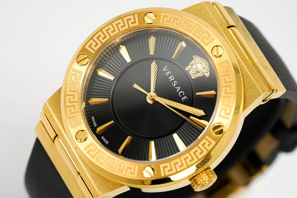 Versace Greca Gold Black Leather Women's Watch VEVH00320 - Watches of New Zealand #2