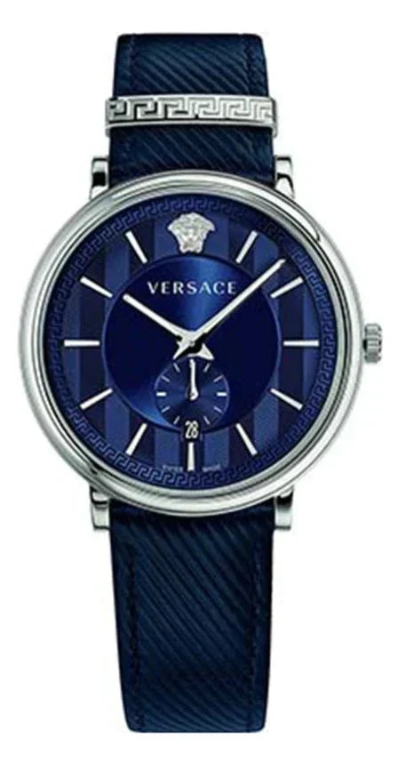 Versace Manifesto quartz watch with blue dial and blue leather strap