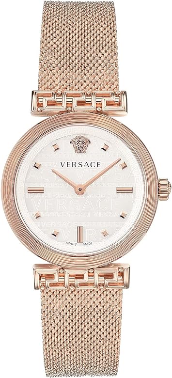 Versace Meander white dial ladies watch with rose gold mesh strap