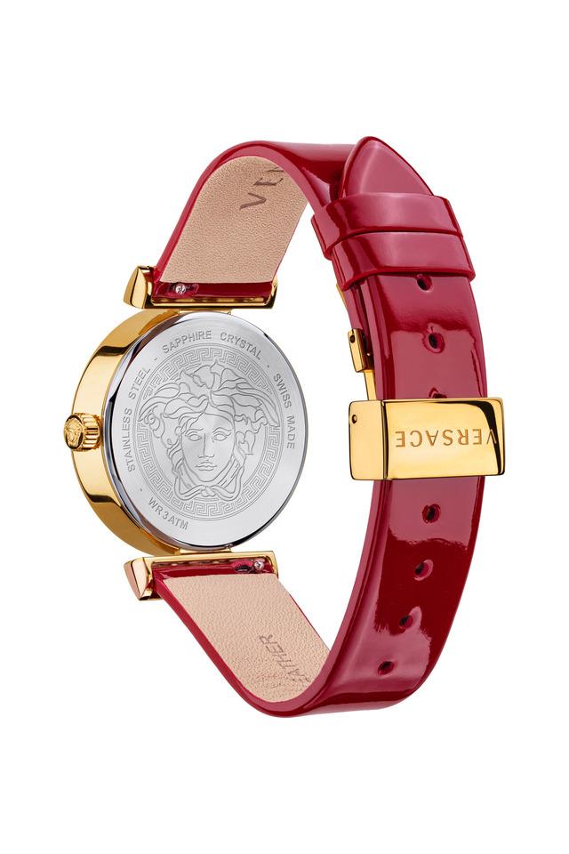 Versace Meander watch case back showing Medusa medallion and VELW00320 engraving