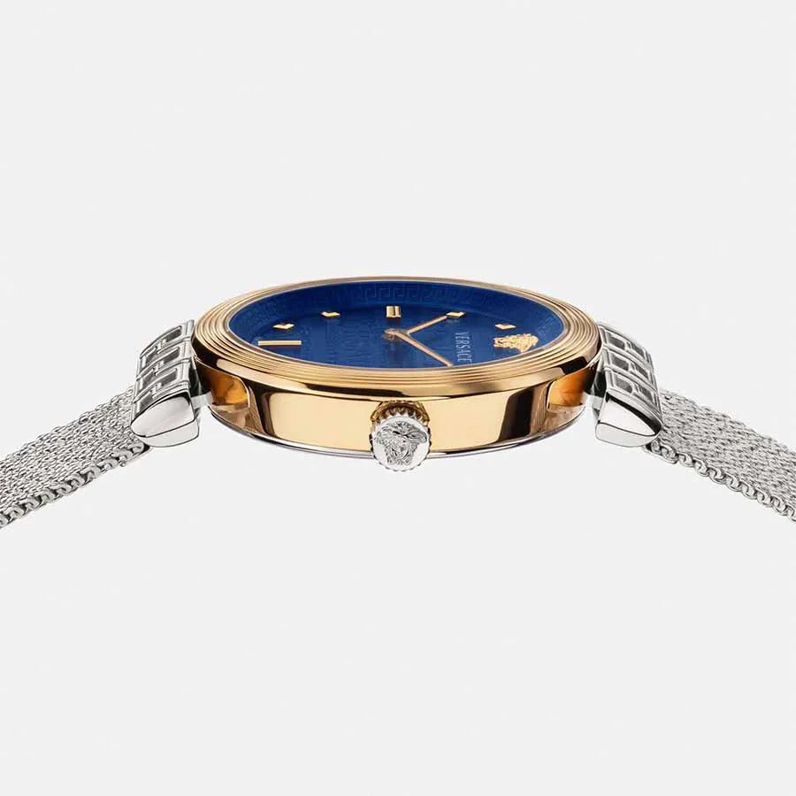 Versace Meander Blue Dial Silver Mesh Bracelet Watch for Women - VELW00520