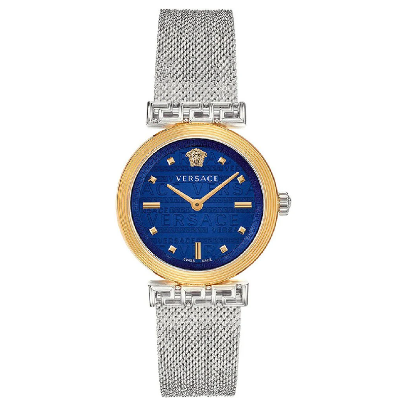 Versace Meander Blue Dial Silver Mesh Bracelet Watch for Women - VELW00520