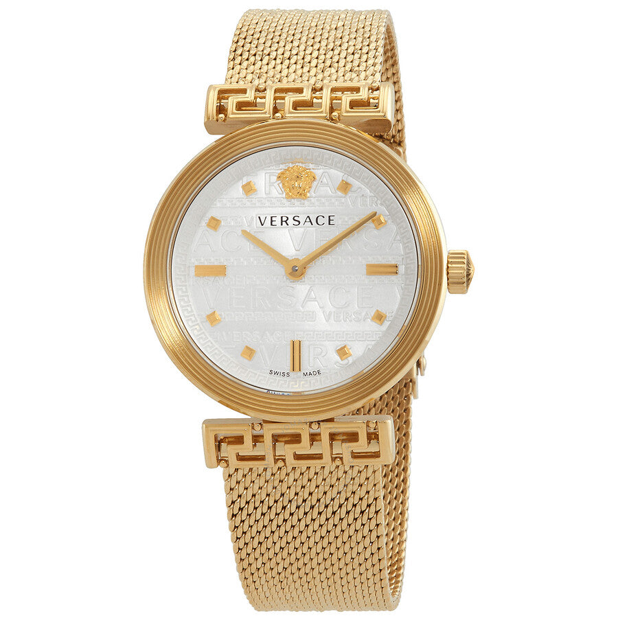 Versace Meander gold-tone women's watch with silver dial and gold applied indices