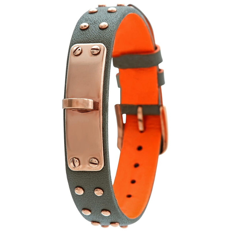 Side view of Versace Medusa Lock Icon watch showing case profile and two-tone leather strap construction