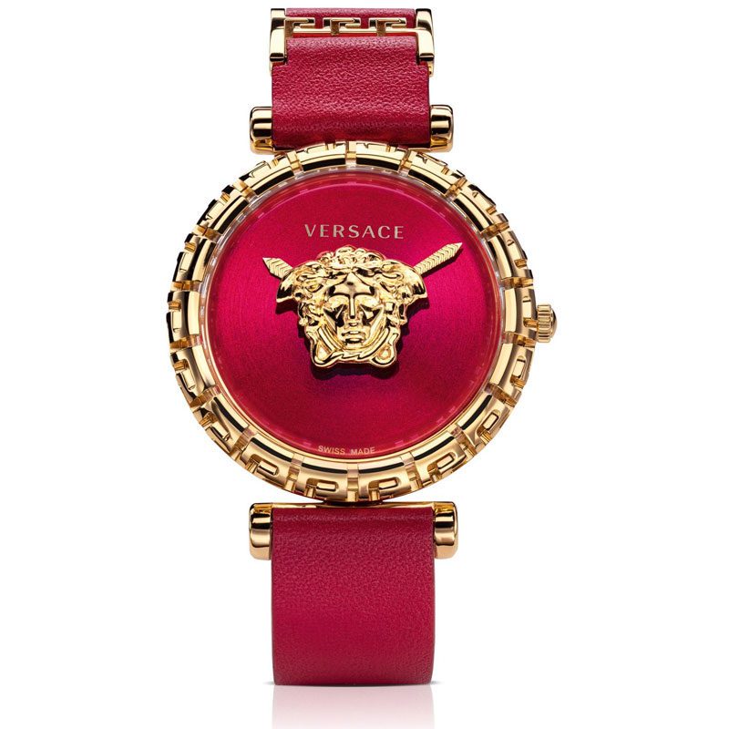 Versace Palazzo Empire Greca Red Dial Red Leather Strap Watch for Women - VEDV00319