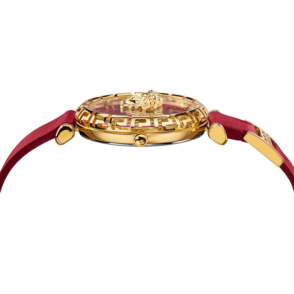 Versace Palazzo Empire Greca Red Dial Red Leather Strap Watch for Women - VEDV00319