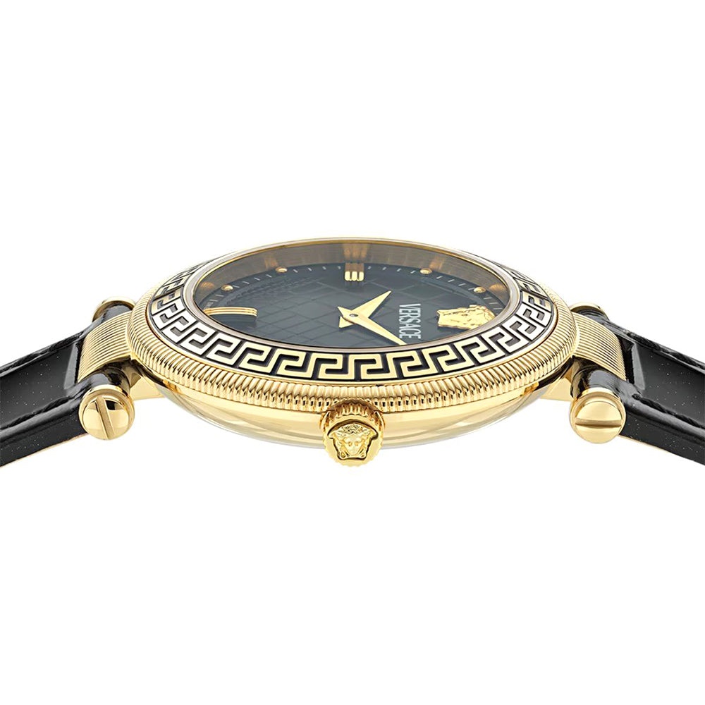 Versace REVE 35mm Black Dial Black Leather Strap VE8B00224
