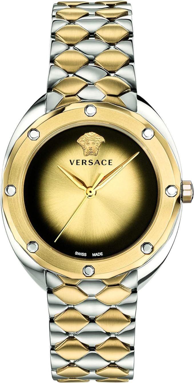 Versace Shadov gold-tone and silver mixed-metal watch with sunray dial