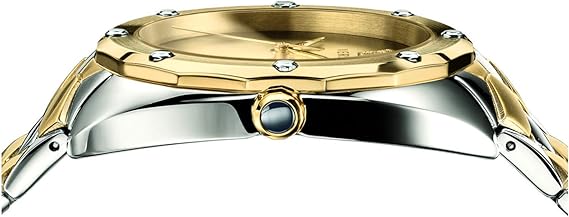 Side profile of Versace Shadov watch showing case thickness and mixed-metal bracelet
