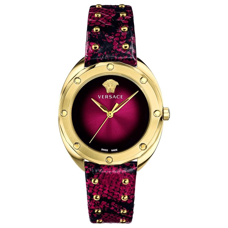 Versace Shadov Quartz Red Dial Red Leather Strap Watch for Women - VEBM00918