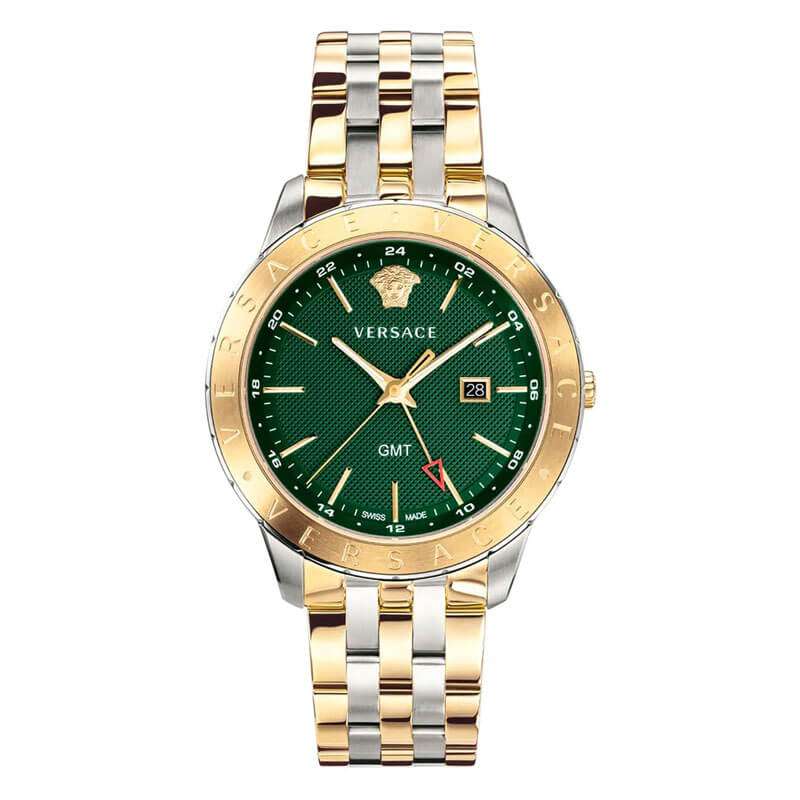 Versace Univers GMT Green Two-Tone Bracelet Men's Watch VEBK00718