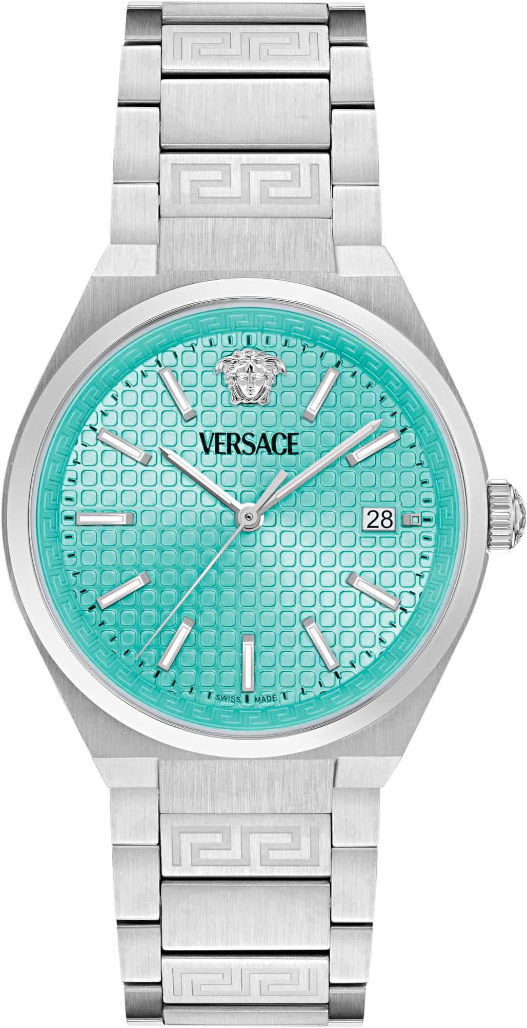 Versace V-Auria Quartz Turquoise Dial Silver Steel Strap Watch for Women - VE0F00225