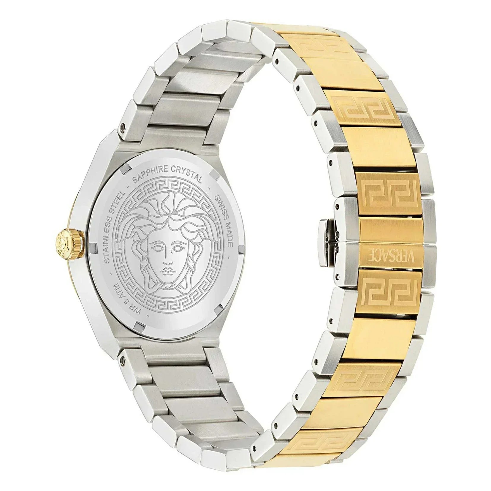 Versace V-Auria caseback with Medusa head medallion and sapphire crystal